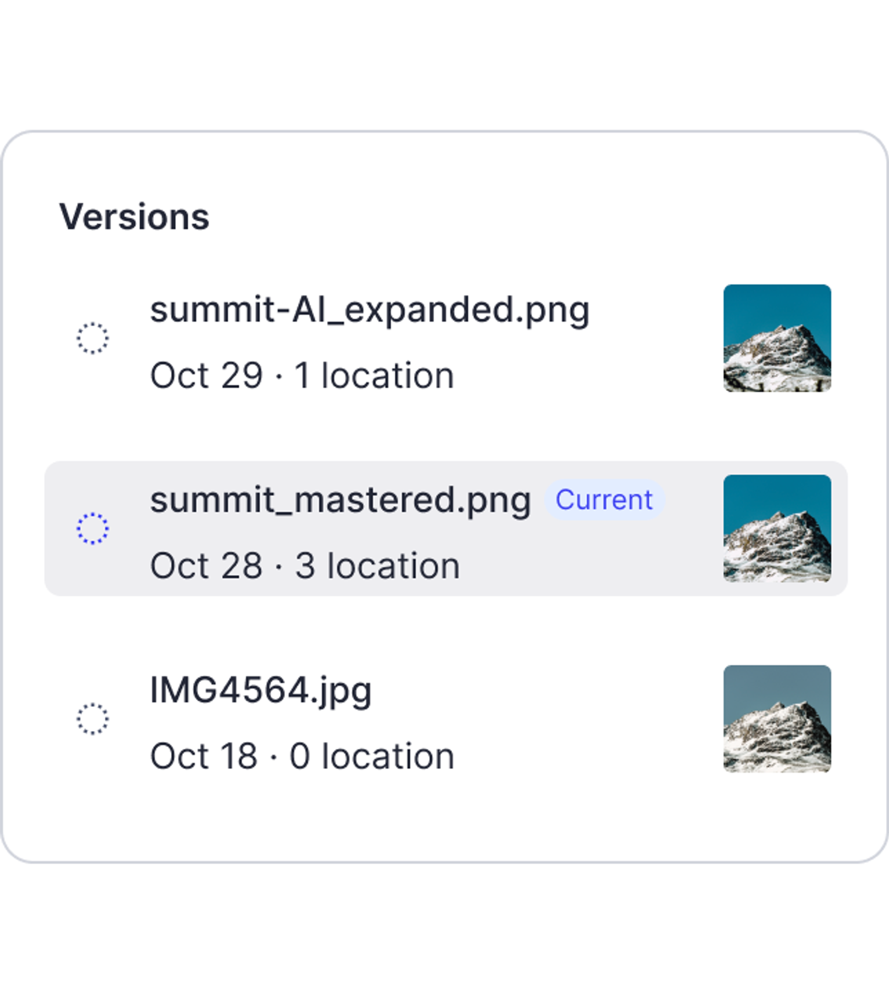 White screen showing 3 different versions of an image highlighting the current one