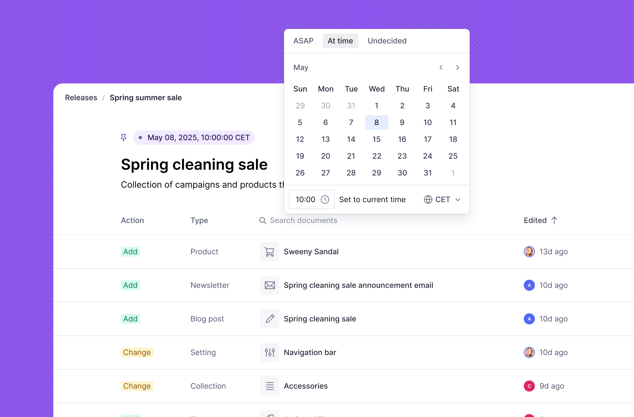 content realeases UI